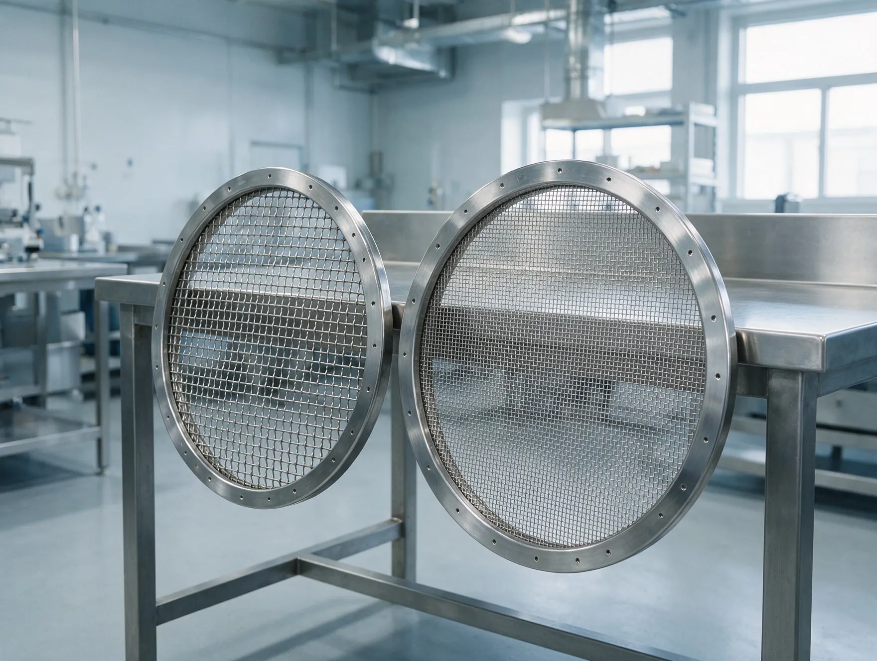 Two round vibro screen sieves, one coarse and one fine