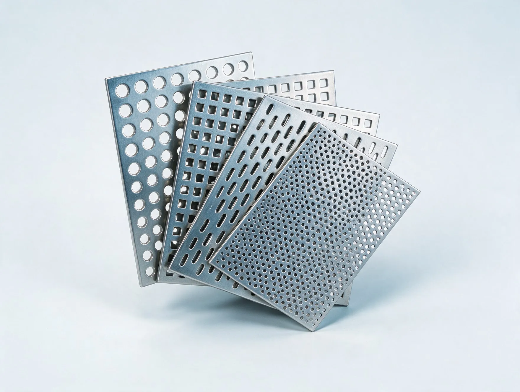 Perforated stainless steel sheets with round, square and slotted holes