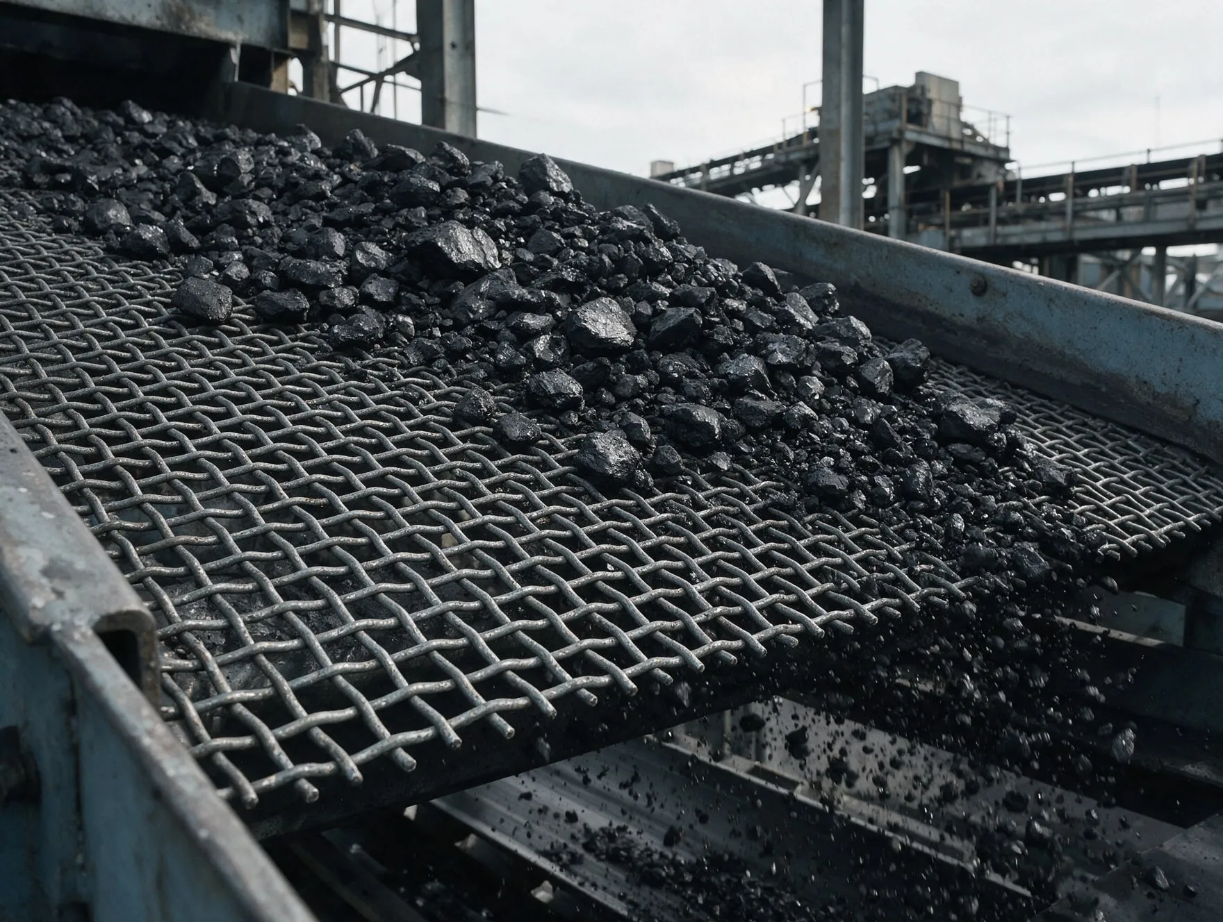 Woven wire vibrating screen sorting coal