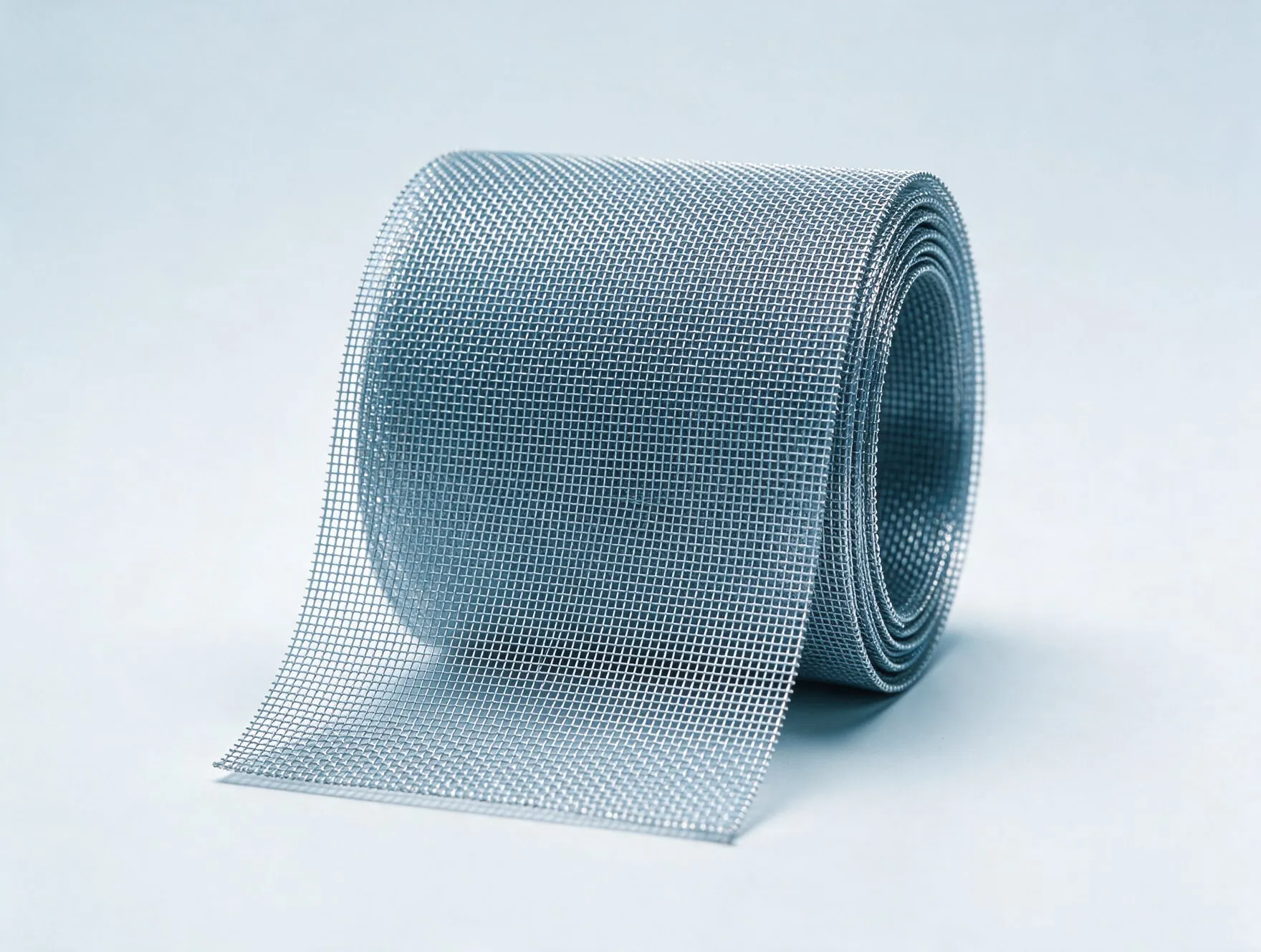 A roll of fine woven Hastelloy wire mesh, partly unrolled