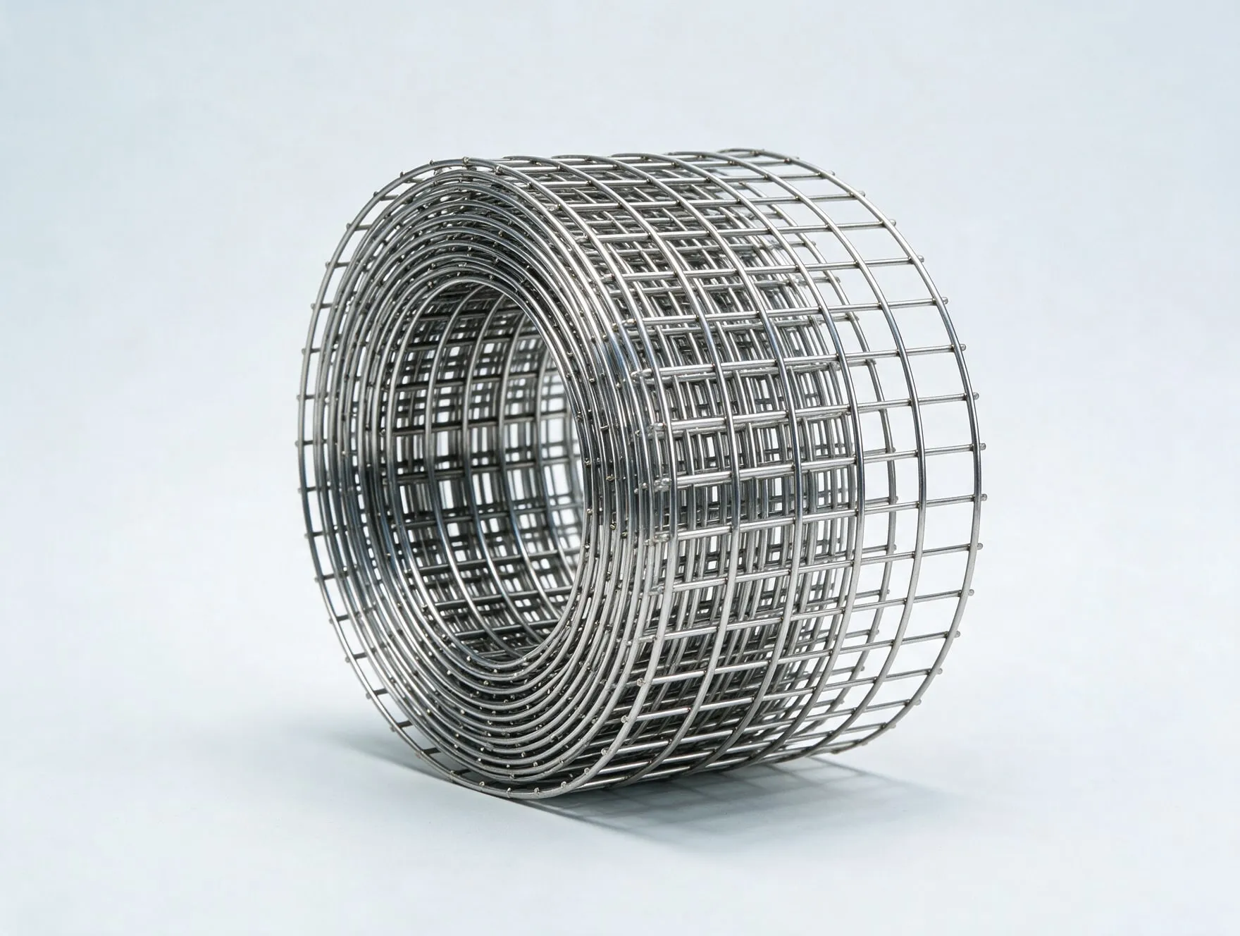 A roll of welded stainless steel wire mesh, partly unrolled